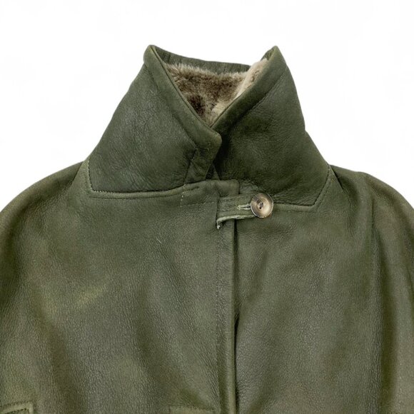Wolff  Canada Shearling Sheepskin Olive Green Leather Fur Coat Jacket Women's L - Picture 7 of 12
